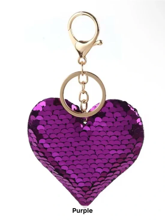 Sequin Heart Keychain or Bag Charm - Multiple Colors - Picture 5 of 11